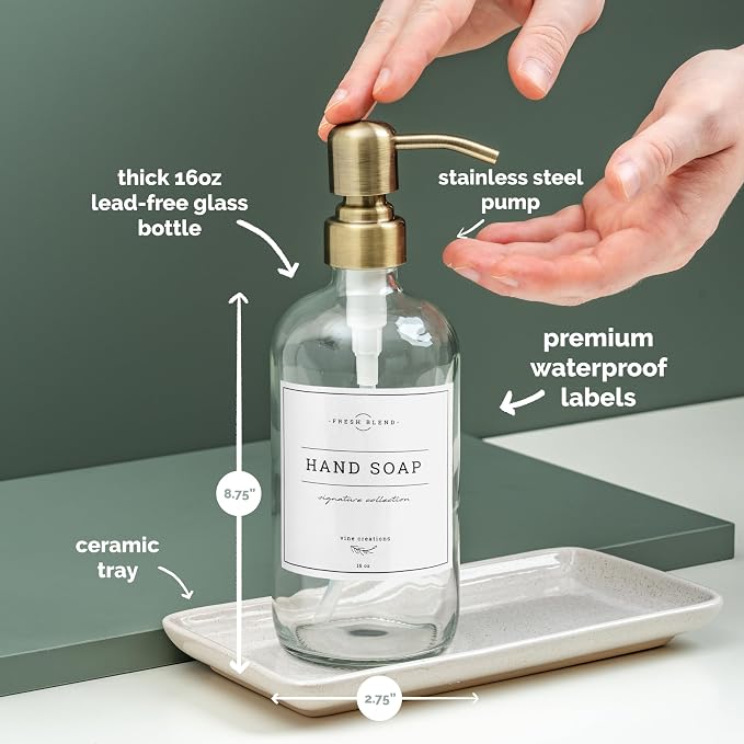 Vine Creations Glass Soap Dispenser, 2 Pack Kitchen Soap Dispenser Set - Image 4