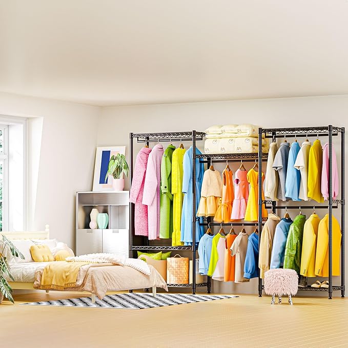 Heavy Duty Rolling Garment Rack 3 Tiers Adjustable Wire Shelving Clothes Rack - Image 5