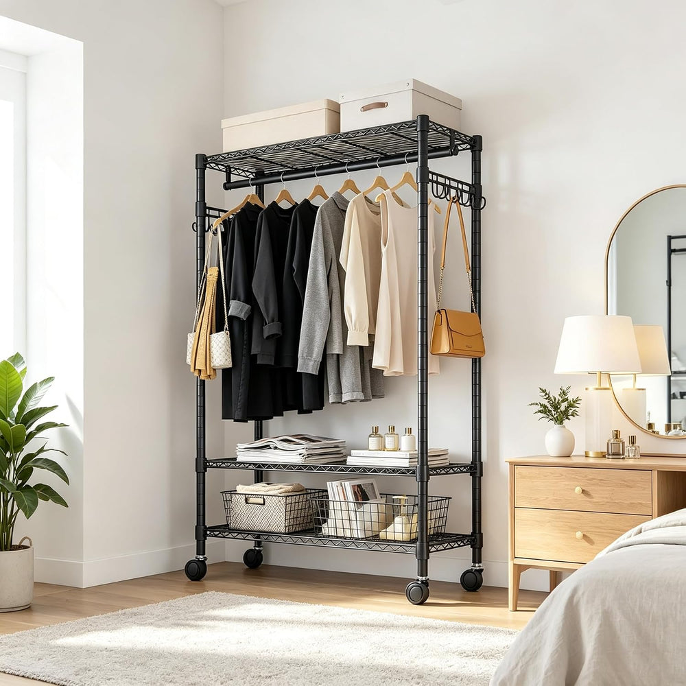 Heavy Duty Garment Rack with Lockable Wheels, 1050lbs Rolling Clothing Rack 3...