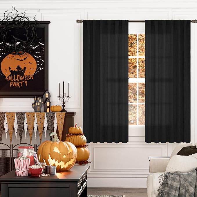 YoungsTex Black Linen Curtains 63 inch Length 2 Panels - Image 4