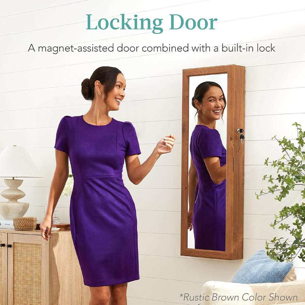 Best Choice Products LED Mirror Jewelry Cabinet, Tall Lockable Wall or Door M...