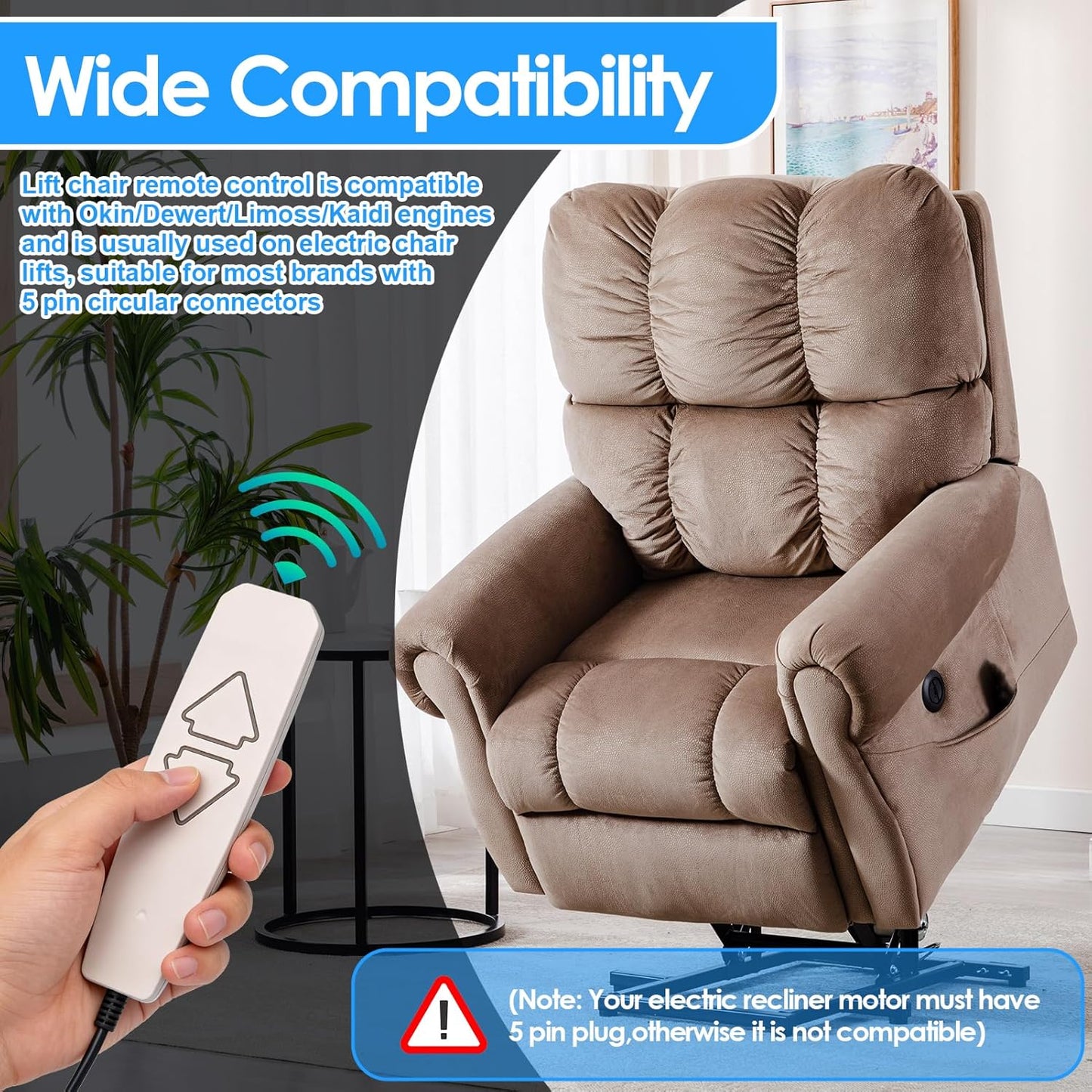 Lift Chair Remote Control Replacement, Universal 5 Pin 2 Button Electric Power Lift Recliner Chairs Hand Control Handset Remote with Backlight