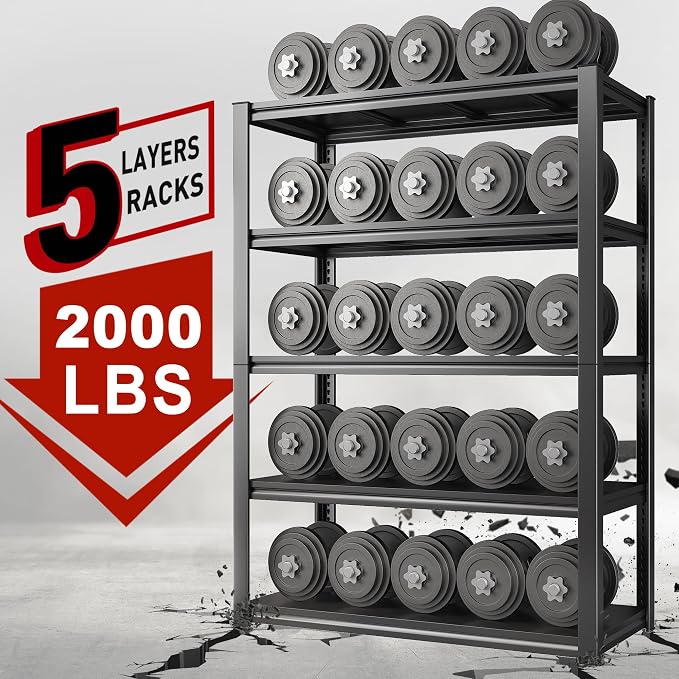 Raybee Garage Shelving 2000LBS Storage Shelves Adjustable Metal Shelves 5 Tier - Image 4