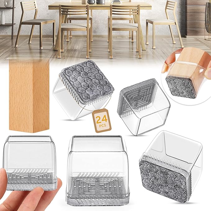 24PCS Square Chair Leg Floor Protectors, Furniture Sliders, Chair Leg Protectors by Indemo