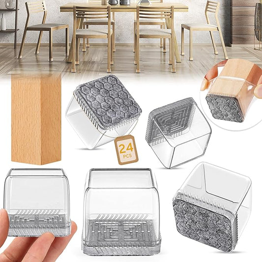 24PCS Square Chair Leg Floor Protectors, Furniture Sliders, Chair Leg Protectors by Indemo