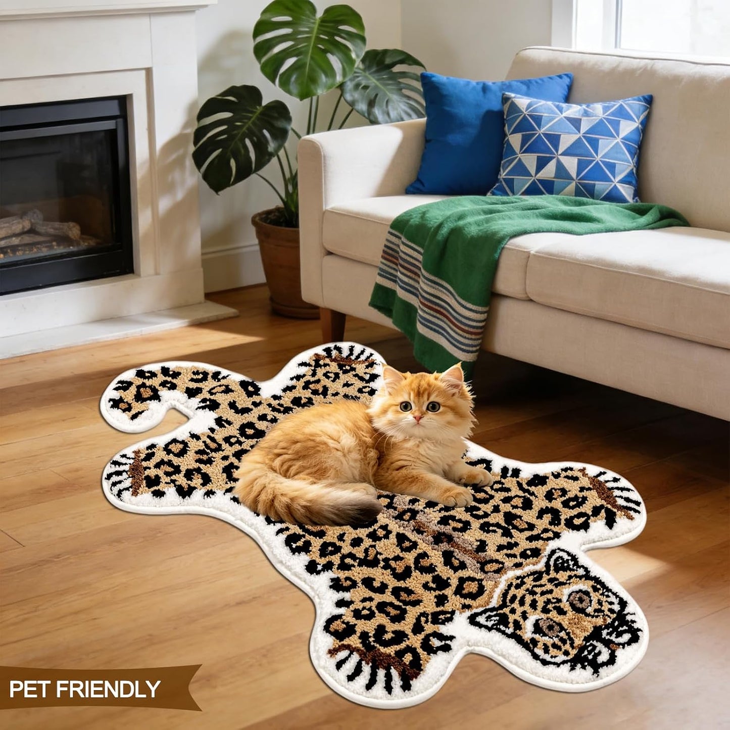 Leopard Bath Mat for Bathroom,Cute Cartoon Bathroom Rug Brown Non-Slip Animal Shaped Door Mat Washable Absorbent Bathtub Shower Rugs 24x40 Inch