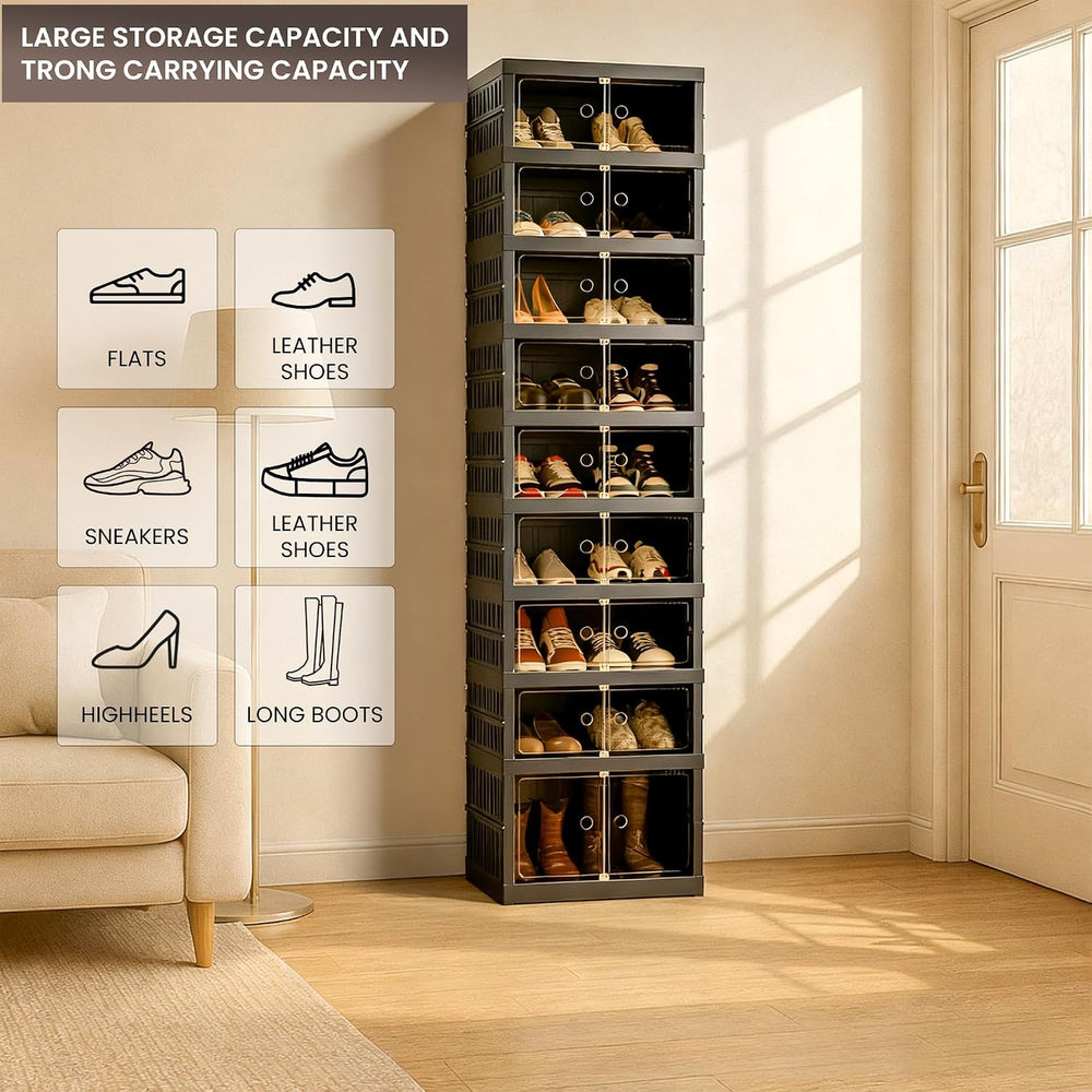 Foldable Shoe Organizer Storage Box, Portable Extra Large Folding Shoe Rack f...