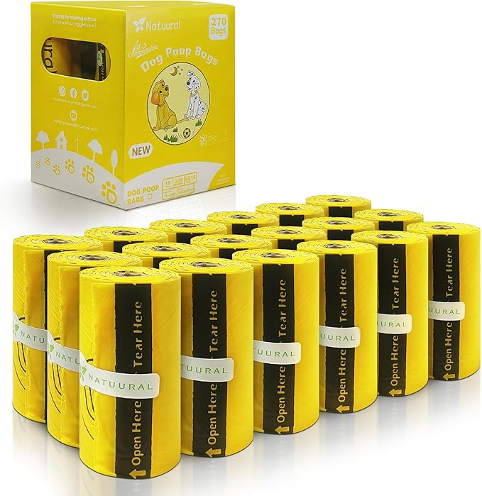 Certified Compostable Dog Poop Bags-270 Bags 18Rolls, Poop Bags by Welcometonatuural