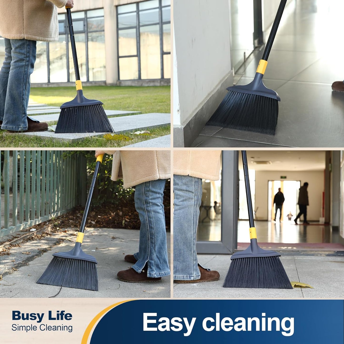 Yocada Heavy-Duty Broom Outdoor Commercial for Courtyard Garage Lobby Mall Market Floor Home Kitchen Room Office Pet Hair Rubbish 54Inch