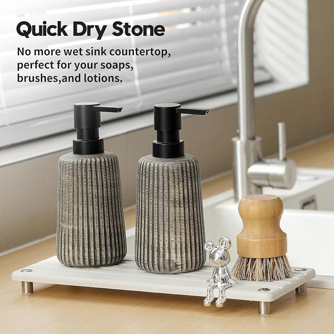 Instant Dry Sink Caddy Kitchen Sink Organizer, Quick Drying Stone Tray - Image 4