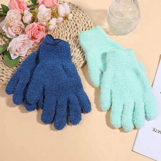 2 Pairs Microfiber Plant Dusting Gloves, Water Blue & Dark Blue Kitchen Indoor - Image 7