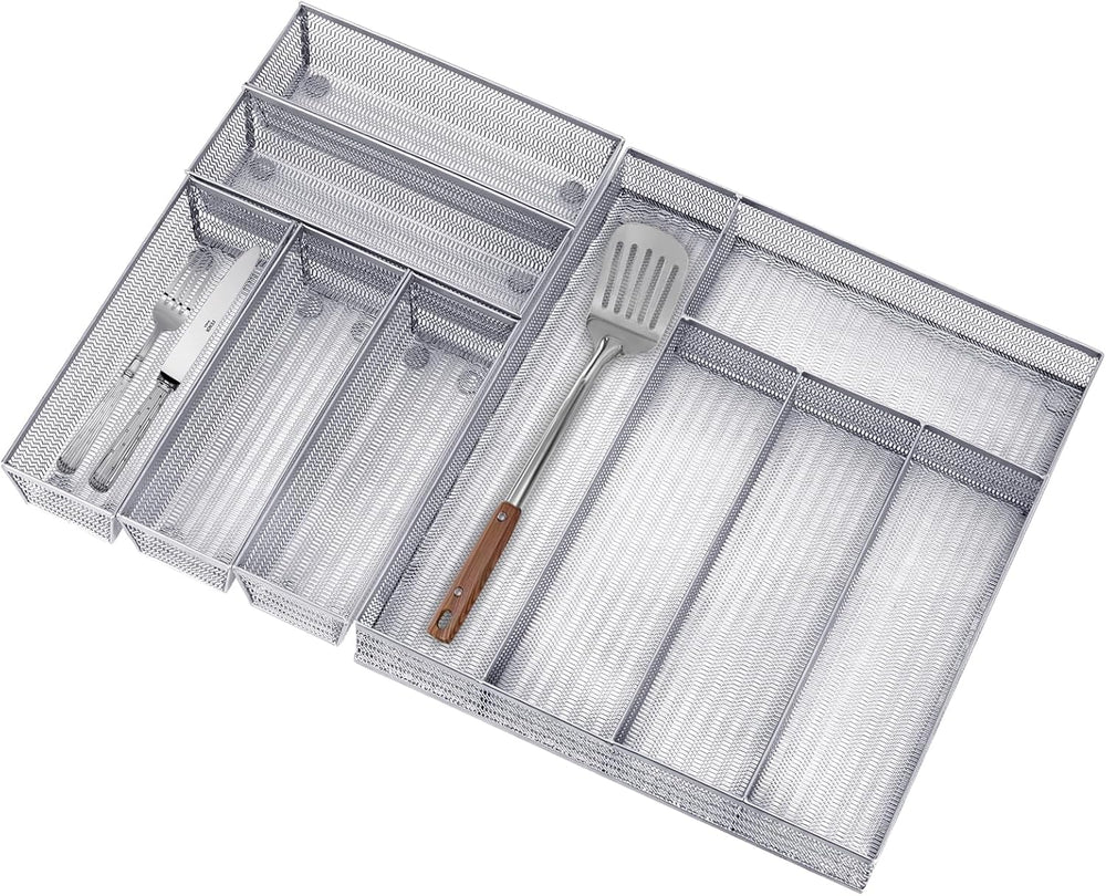 Neudeco Drawer Organizer Set, Silver Mesh, 6 Pack