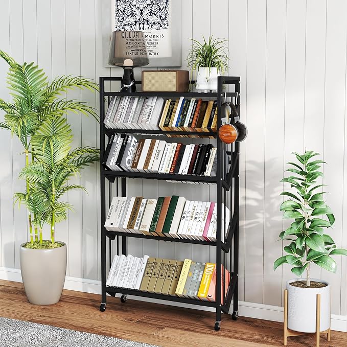 Book Carts 5 Tier 57.7x35.4x9.84 in Rolling Book Cart Large Capacity Bookshelf by foriy