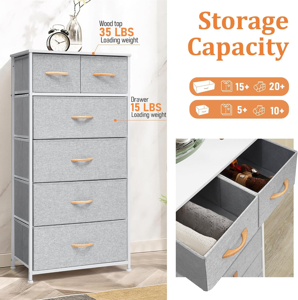 Fabric Dresser for Bedroom, Tall Skinny Dresser with 6 Drawers, Storage Organ...