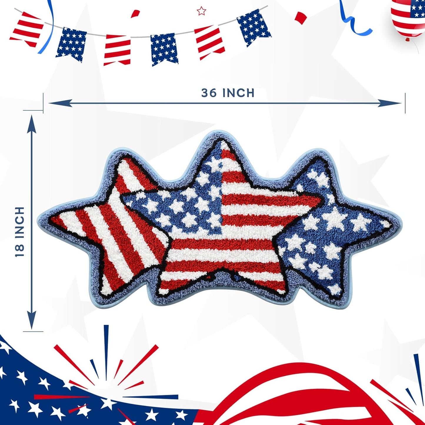 Moutina American Flag Stars Bathroom Rugs 18x36 Inch, Soft and Absorbent Tufted 4th of July Rug Non Slip Washable, Patriotic Bathroom Decor Bath Mat Holiday Decorations
