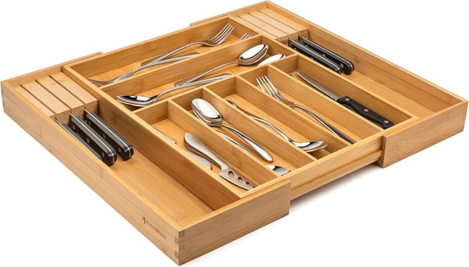 Bamboo Drawer Organizer with Knife Blocks