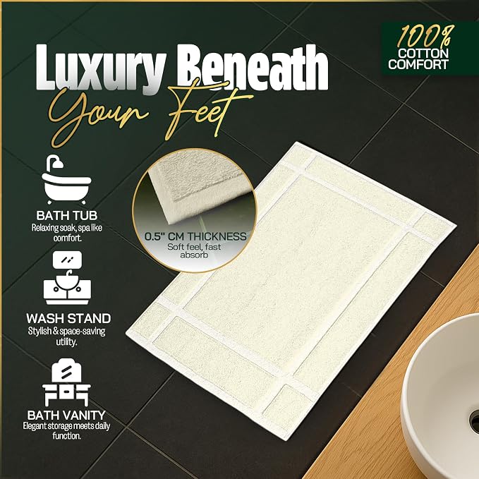 Pearl Linens Pack of 2 100% Cotton Bath Mat 18x25 inches, Soft & Absorbent - Image 6