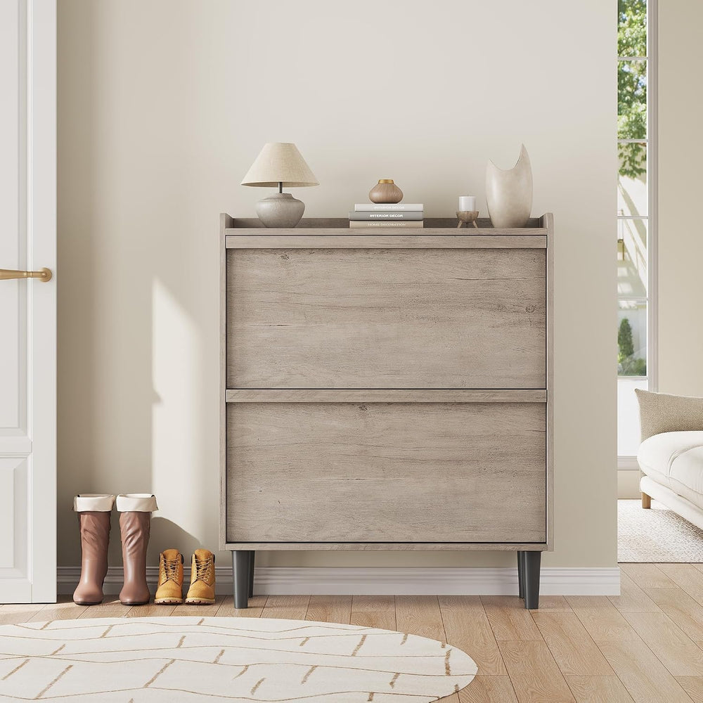 GarveeHome Shoe Cabinet with 2 Flip Drawers, Wooden Shoe Organizer Cabinet wi...