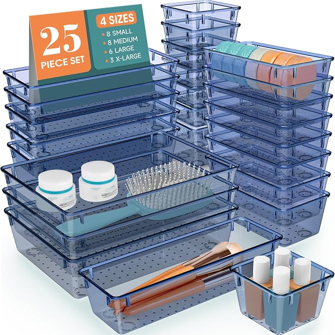 WOWBOX 25 PCS Plastic Drawer Organizer Set, 4 Sizes Desk Drawer Divider by WOWBOX