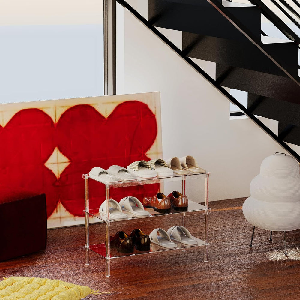 Aquiver 3-Tier Acrylic Shoe Rack - Modern Freestanding Shoe Storage Shelf for...