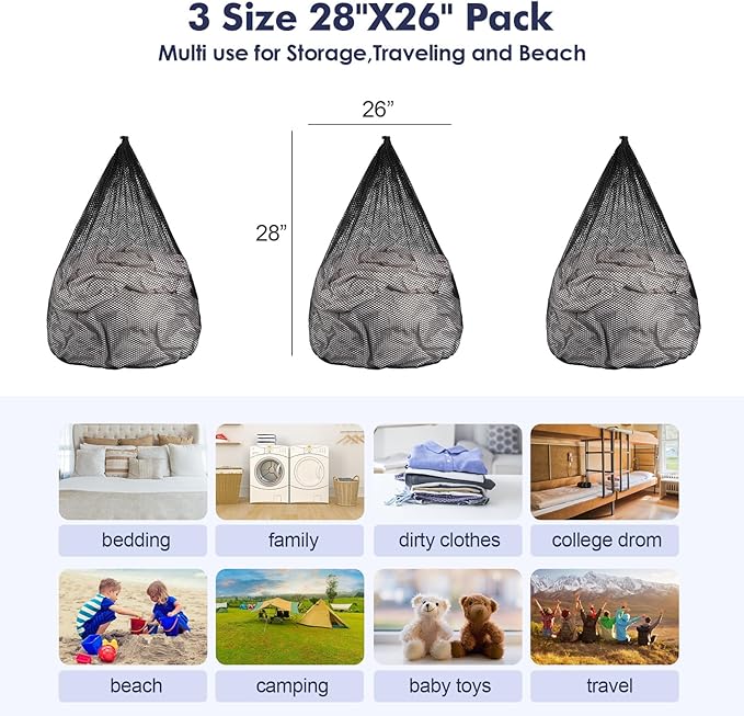 3Pcs Mesh Laundry Bags Washing Machine Mesh Wash Bags Jumbo - Image 5