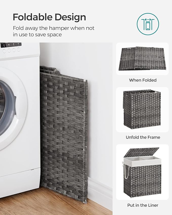 SONGMICS Laundry Hamper with Lid, 110L Clothes Hamper with 2 Removable Liner - Image 8