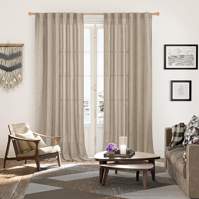 YoungsTex Dark Oatmeal Linen Curtains 102 Inch Length - Image 2