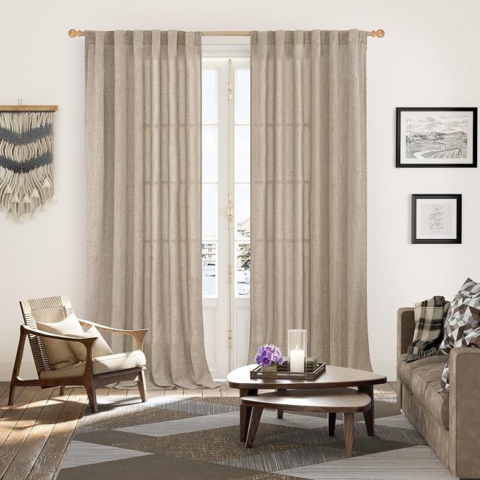 YoungsTex Linen Semi Sheer Curtains 95 Inches Long 2 Panels - Image 2
