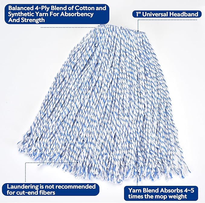 Matthew Cleaning Looped-Open Cotton Wet Mop 1.25'' Universal Headband Heavy - Image 4