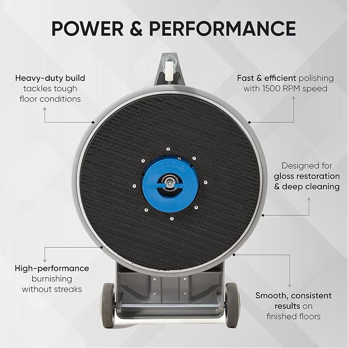 20" High-Speed Commercial Floor Burnisher, 1.5 HP, 1500 RPM, 40ft Cord - Image 3