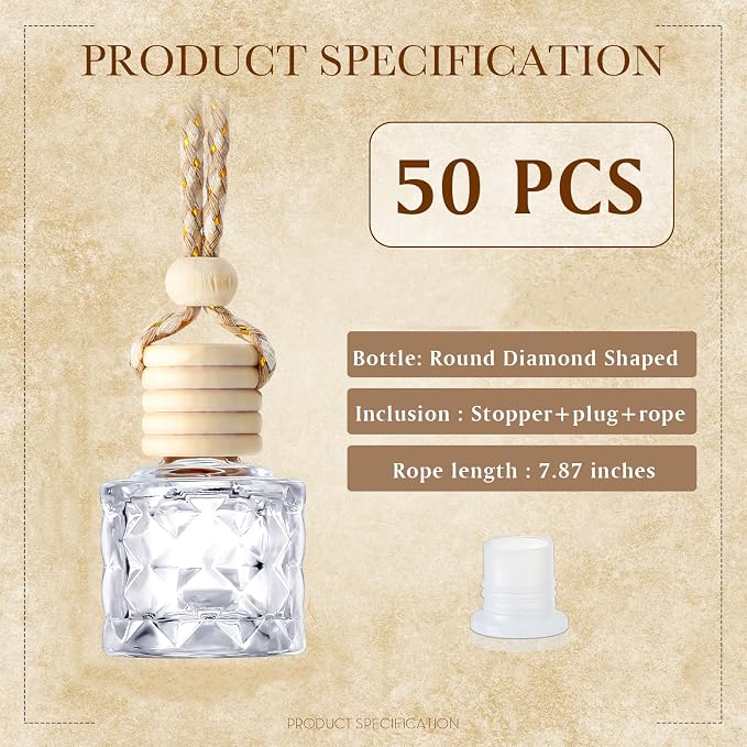 BBTO 50 Pcs Hanging Car Air Freshener Car Diffuser Bottles Empty Glass Perfume - Image 3