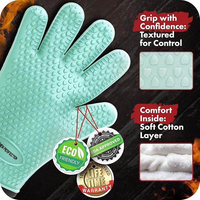 KITCHEN PERFECTION Silicone Smoker Oven Gloves -Extreme Heat Resistant BBQ - Image 2