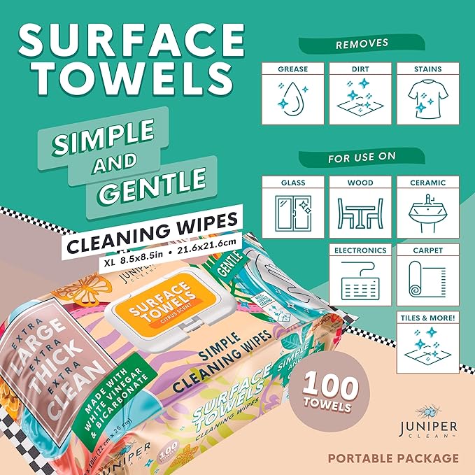 6 Packs Surface Cleaning Wipes Bleach Free, Thick & Large Dispose, All-Purpose - Image 2