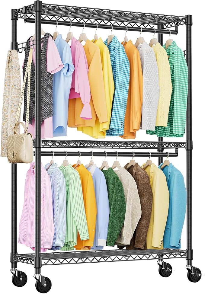 IZEUK 3 Tier Heavy Duty Rolling Garment Rack Wire Clothes Rack by IZEUK