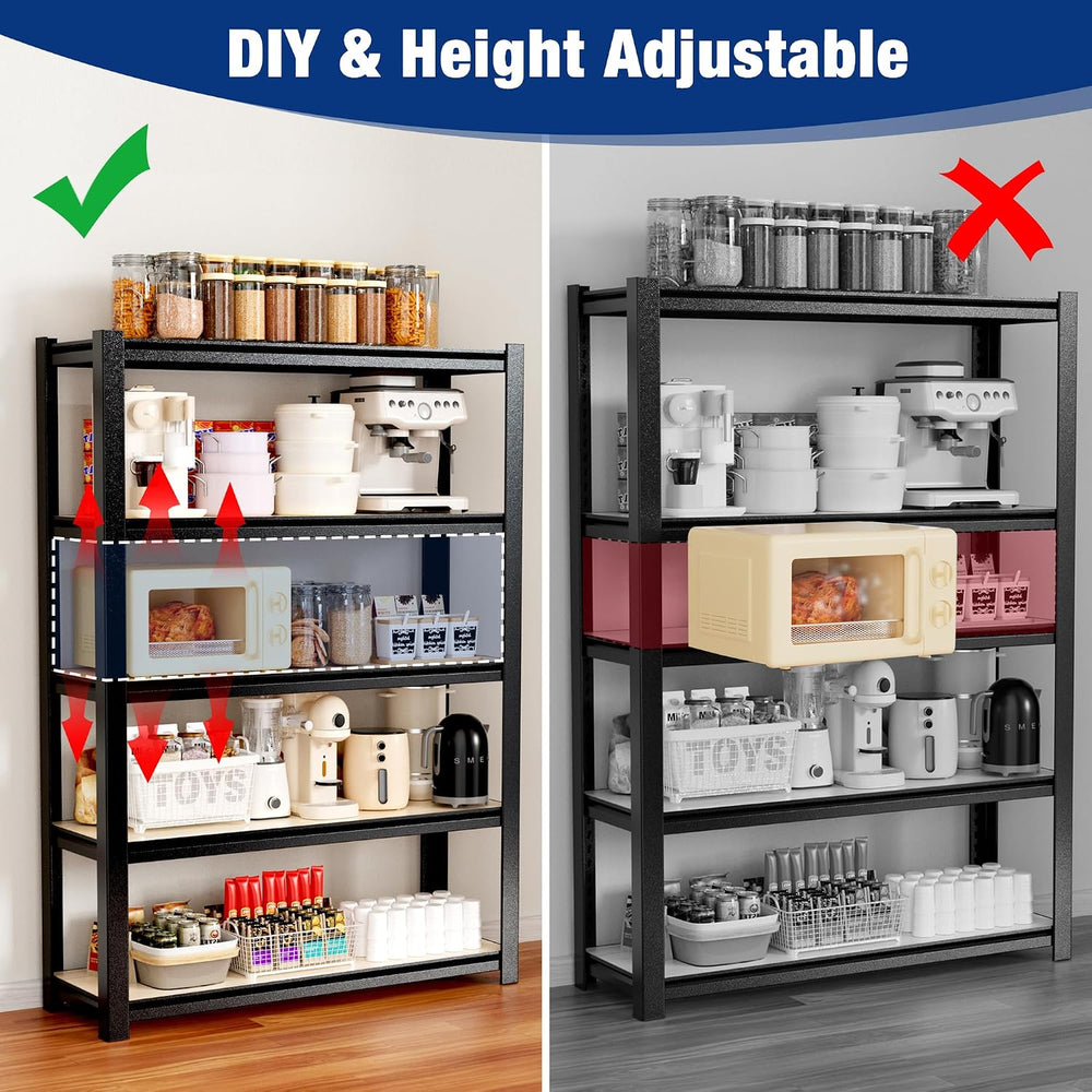 WORKPRO 5-Tier Black Shelving with Board, 36.2”Wx16.5”Dx72”H, 3000LBS Load
