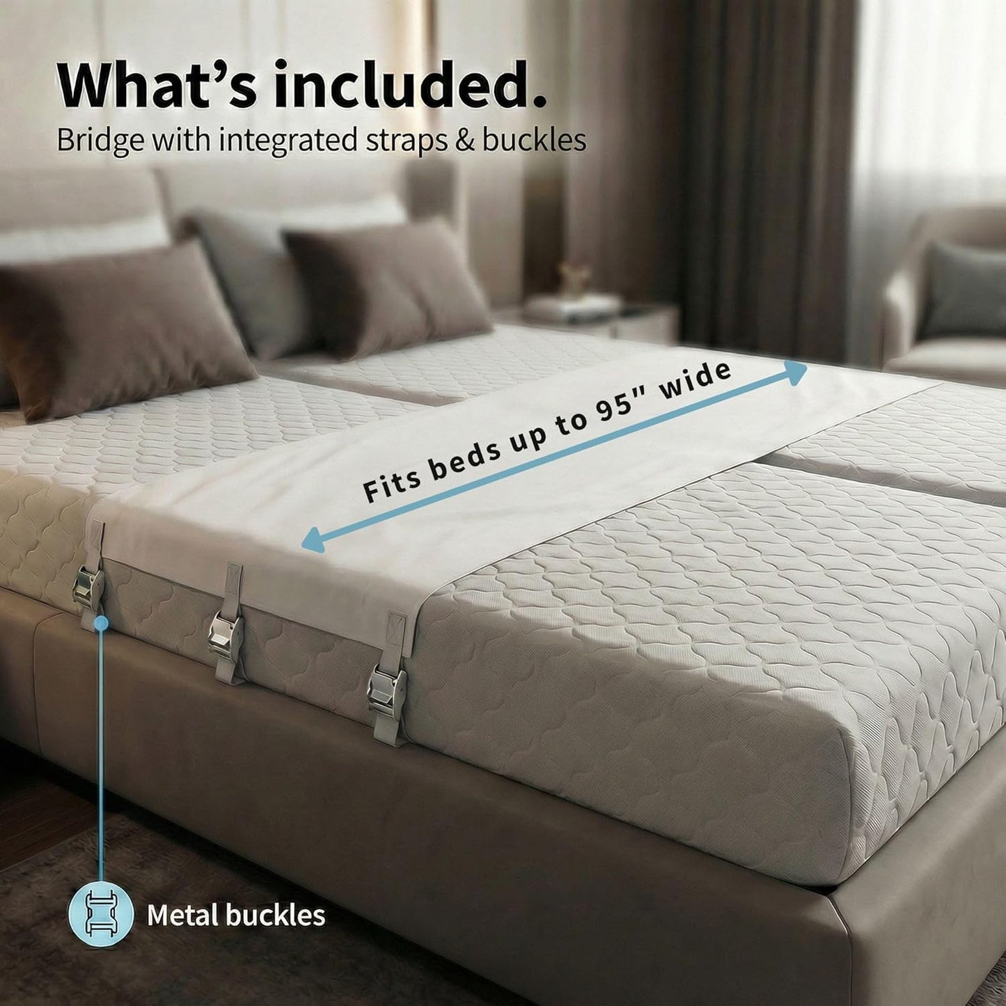 Briliantwerk Twin to King Bed Converter | No Slipping | Innovative Solution as Bed Bridge for Couples & Families | Split King Gap Filler for Adjustable Bed, Installed in < 5 Min