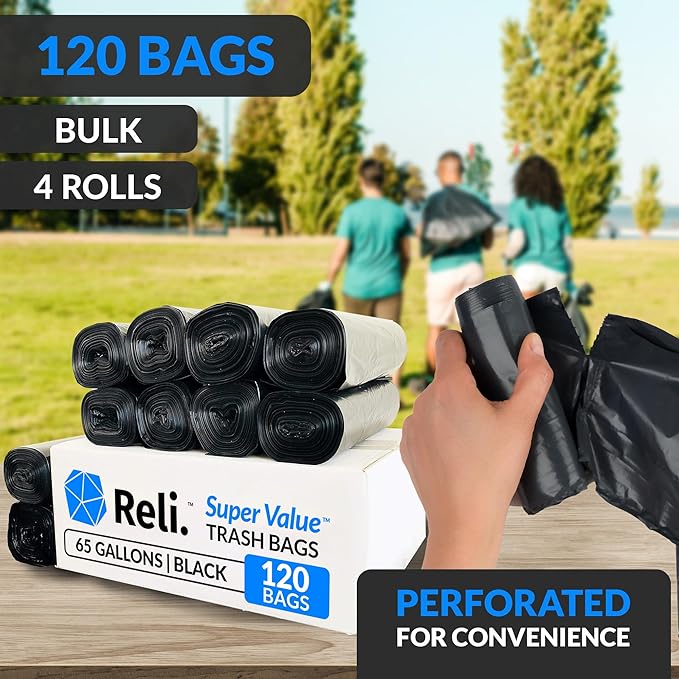 Reli. SuperValue 65 Gallon Trash Bags | 120 Count | Made in USA | Heavy Duty | - Image 3