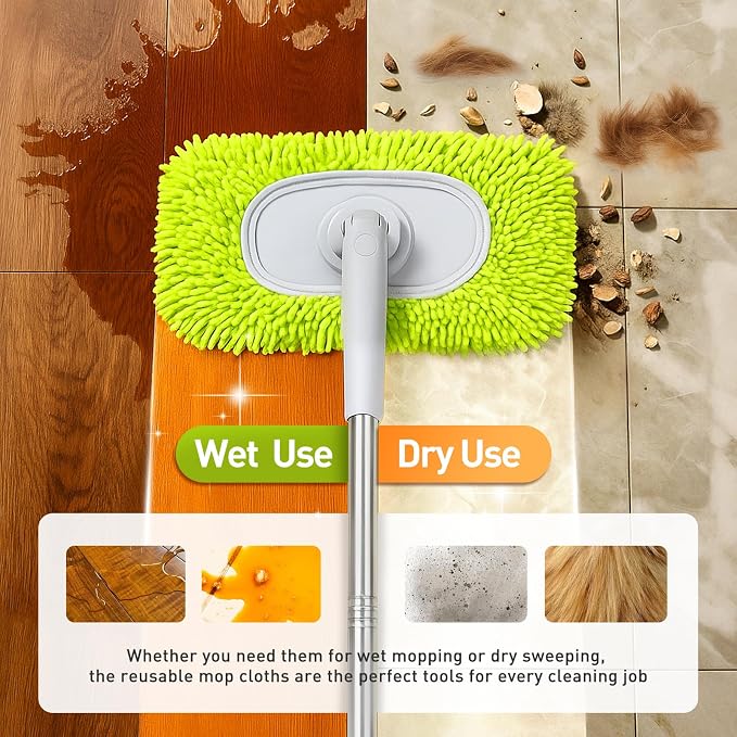 6PCS Reusable Mop Pads Fit for Flat Mops, Chenille Mop Refill Pads Washable Mop - Image 6