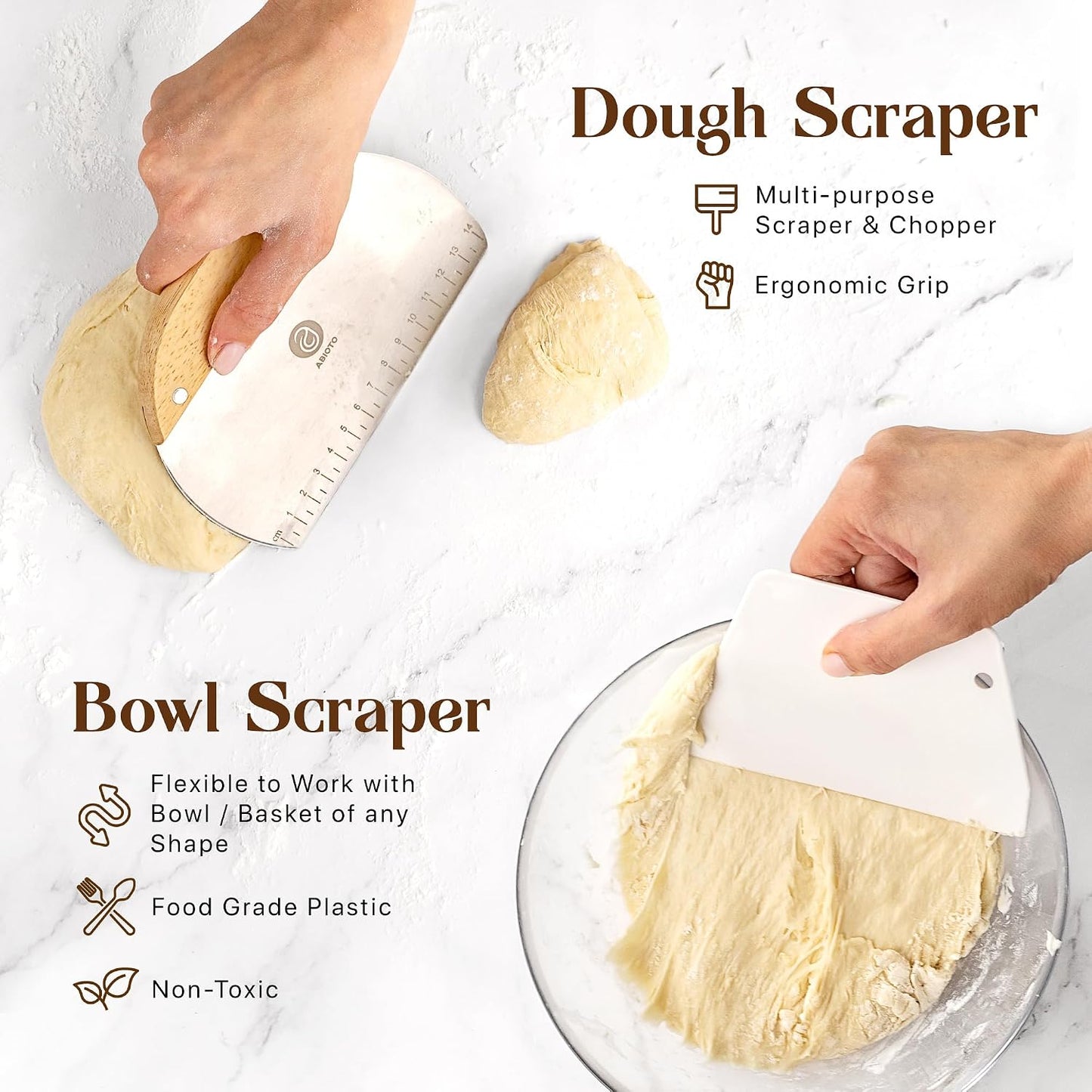 ABIOTO Banneton Baskets with Sourdough Bread Baking Supplies - 17-Piece Kit | Bread Baking Kit for Beginners - Round & Oval Sourdough Proofing Baskets, Liners, Slings, Mat, Lame, Danish Whisk, & Scrapers