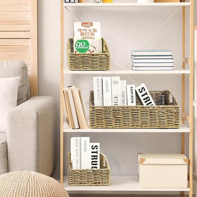 Ollieroo Natural Seagrass Storage Baskets, Handwoven Wicker Storage Bins - Image 5