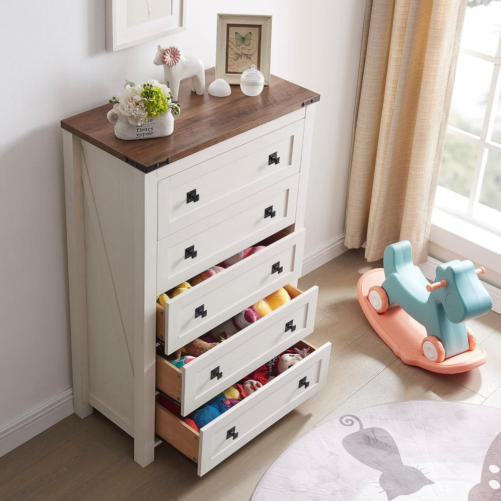T4TREAM 48" Tall Farmhouse 5-Drawer Dresser for Bedroom, Antique White