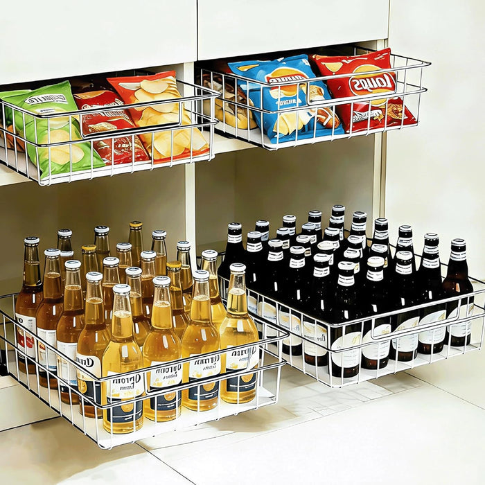 Pull Out Cabinet Organizer, 1 Pack Stainless Steel Pull Out Drawers for Cabinets with Silent Full-Extension Slides, Heavy Duty Kitchen Cabinet Organizer for Home Kitchen Pantry