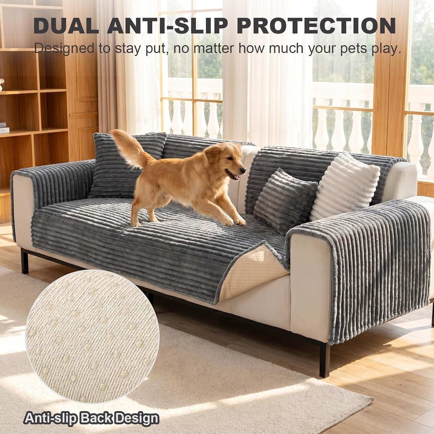 FUANGUI 2 Pack Waterproof Couch Cover for Sectional Sofa, Washable Pet Couch Covers for Dogs, Non Slip 2 PCS L Shaped Sofa Slipcover, Sofa Covers for 3 Cushion Couch Sofa Pet Friendly