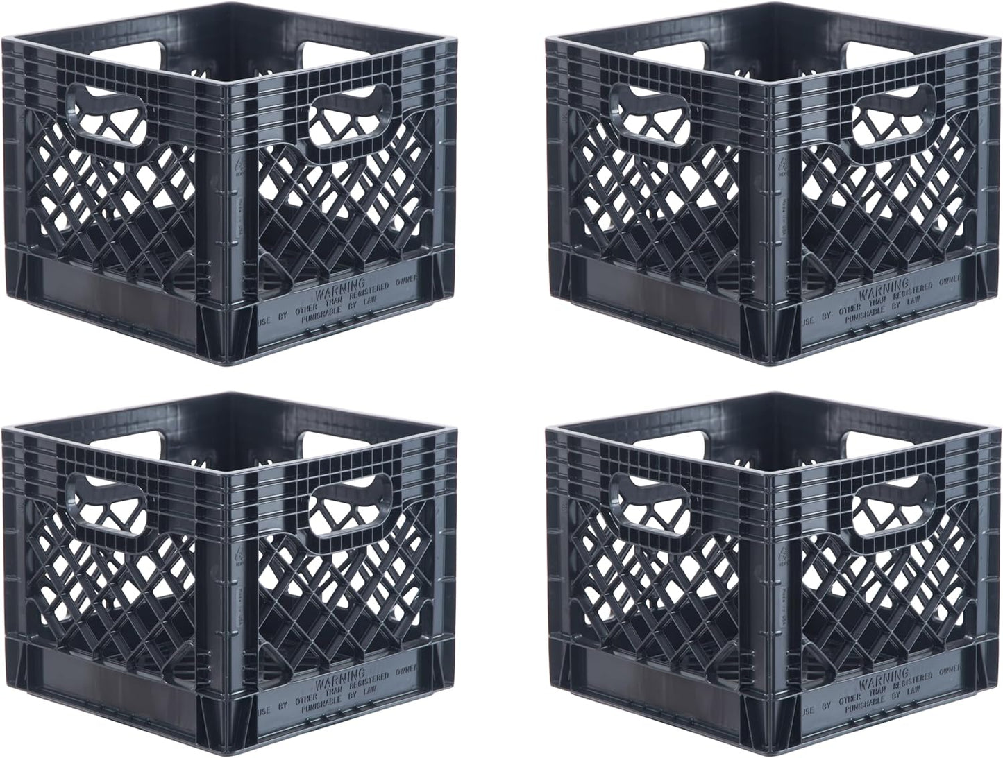 Hudson Exchange 13 x 13 x 11" (16 Quart, 4 Pack) Mesh Commercial Grade Milk Crate Handled Storage Container Tote, Black
