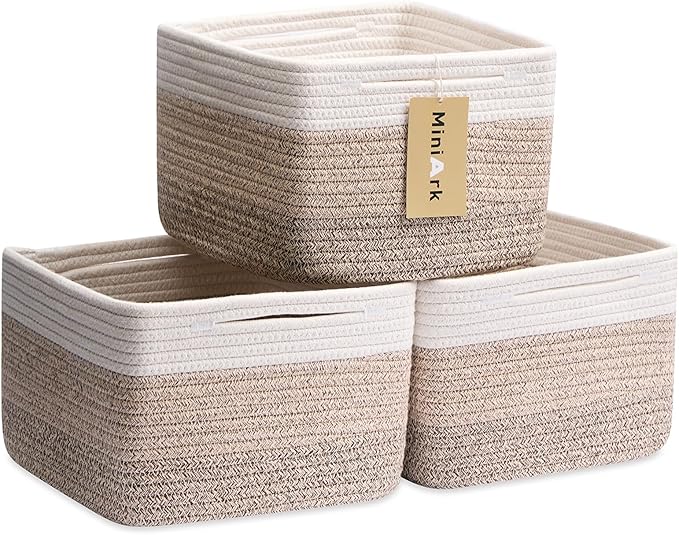Small Organizing Baskets for Cubes Shelf, 9.7x9.7x7.1 Inch Rope Woven Storage by MiniArkStorageBasketsHome