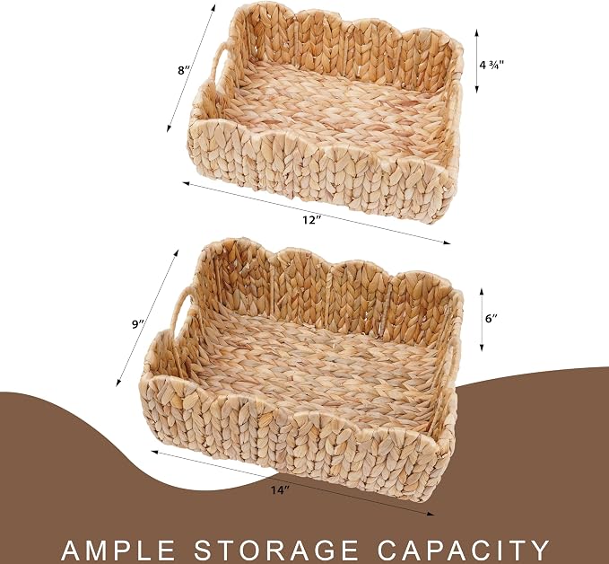 Set of 2 Scalloped Edge Wicker Storage Basket - Image 4