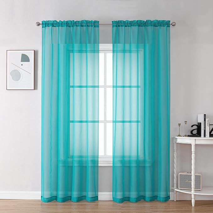Chyhomenyc Turquoise Sheer Curtains 72 Inch Length 2 Panels, Light Filtering by Chyhomenyc