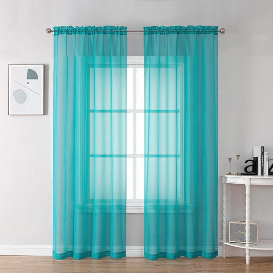 Chyhomenyc Turquoise Sheer Curtains 72 Inch Length 2 Panels, Light Filtering by Chyhomenyc