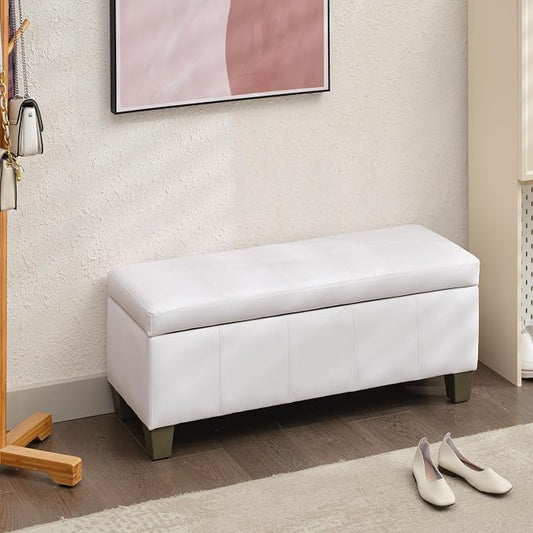 White Faux Leather Ottoman - Image 2