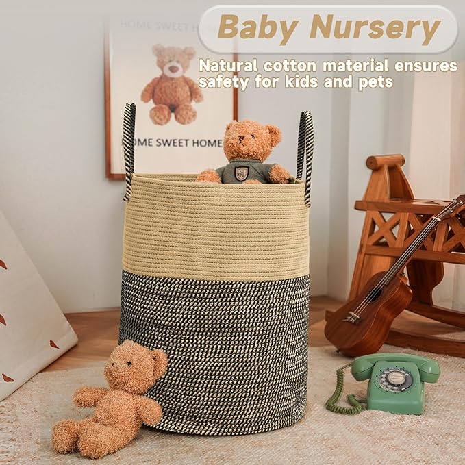 Large Woven Laundry Basket Hamper, 100L Cotton Rope Storage Bin - Image 2
